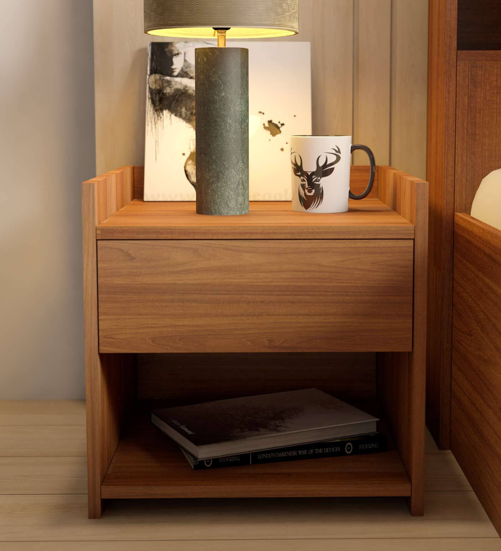 Uno Bedside Table in Teak Finish Uno Bedside Table in Teak Finish
