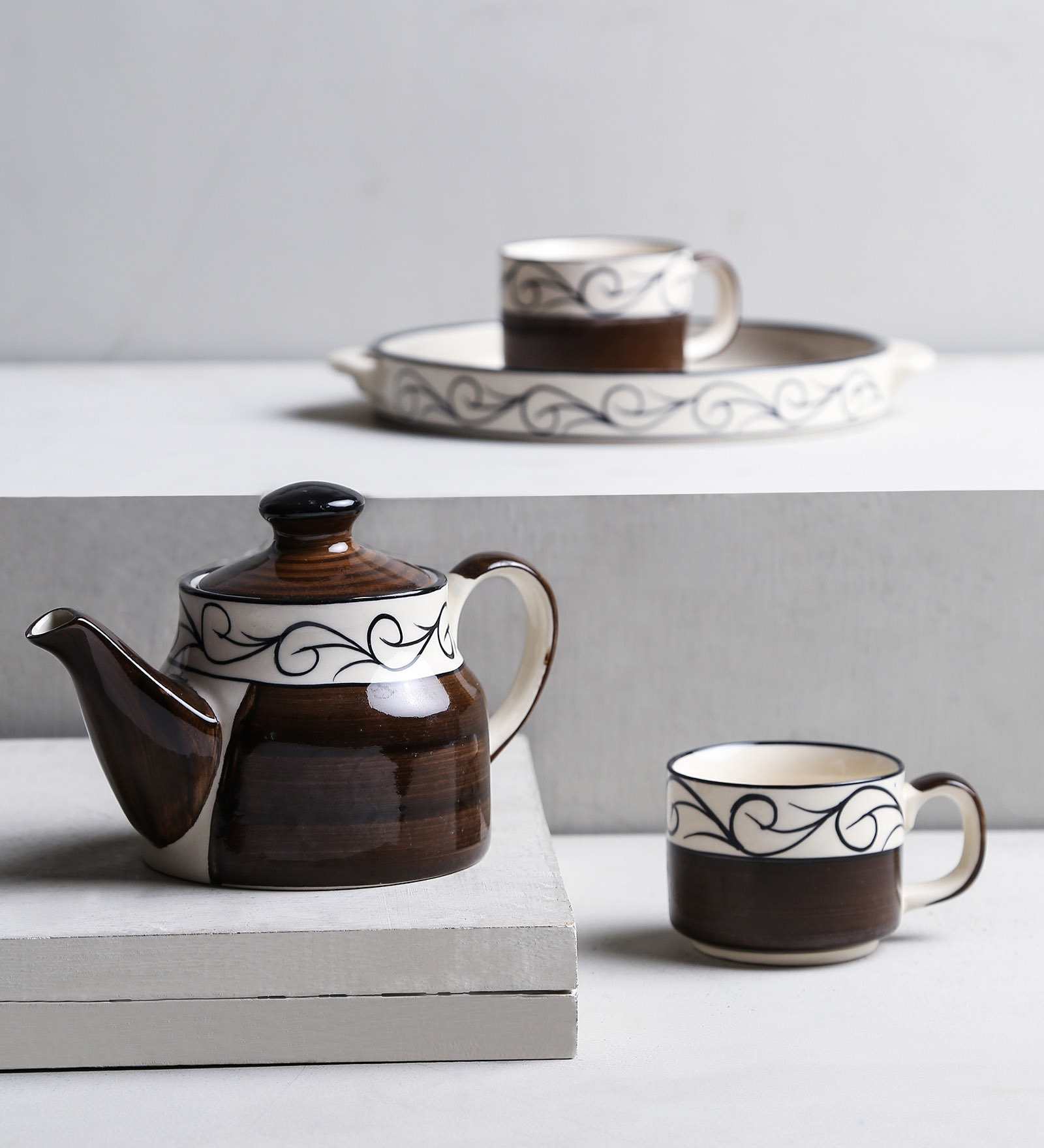 125 ML Brown Stoneware Tea Pot Set of 4