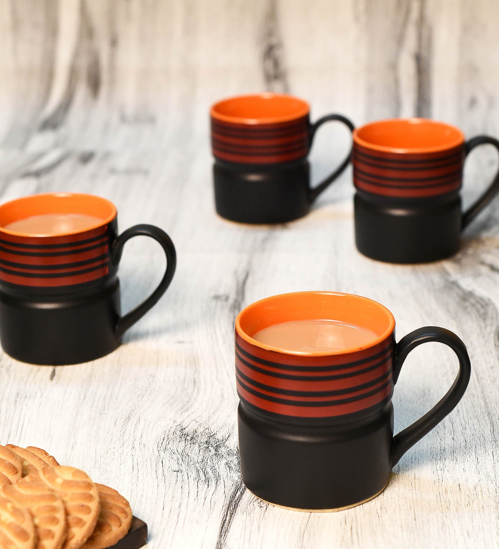 Adelite 150ml Black & Red Stoneware (Set of 6) Tea Cups