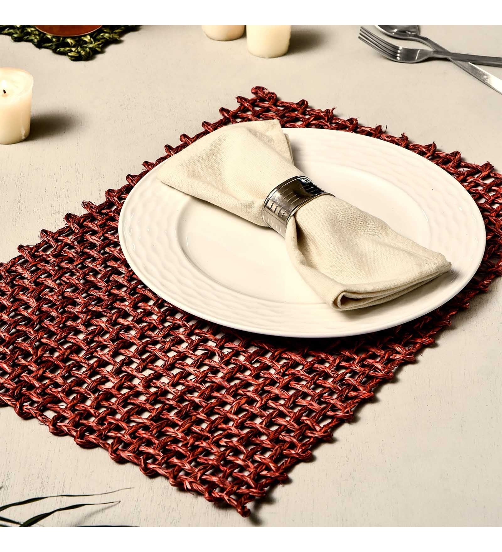 Red Fibre Solid Placemats Set of 2