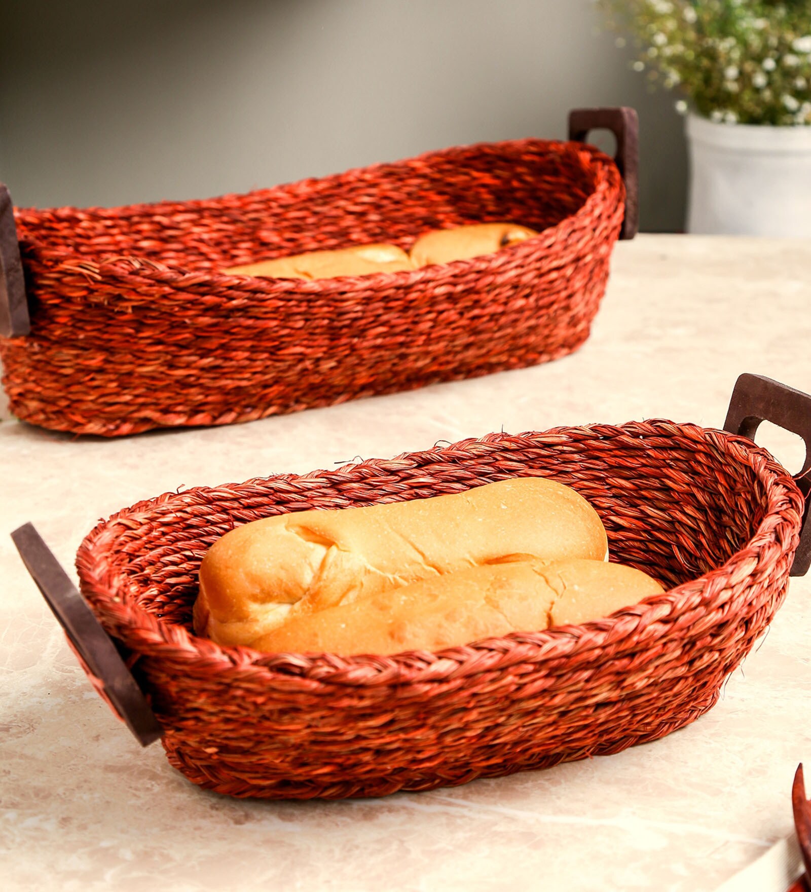 Jute Kitchen Brown Jute (Set of 2) Serving Basket