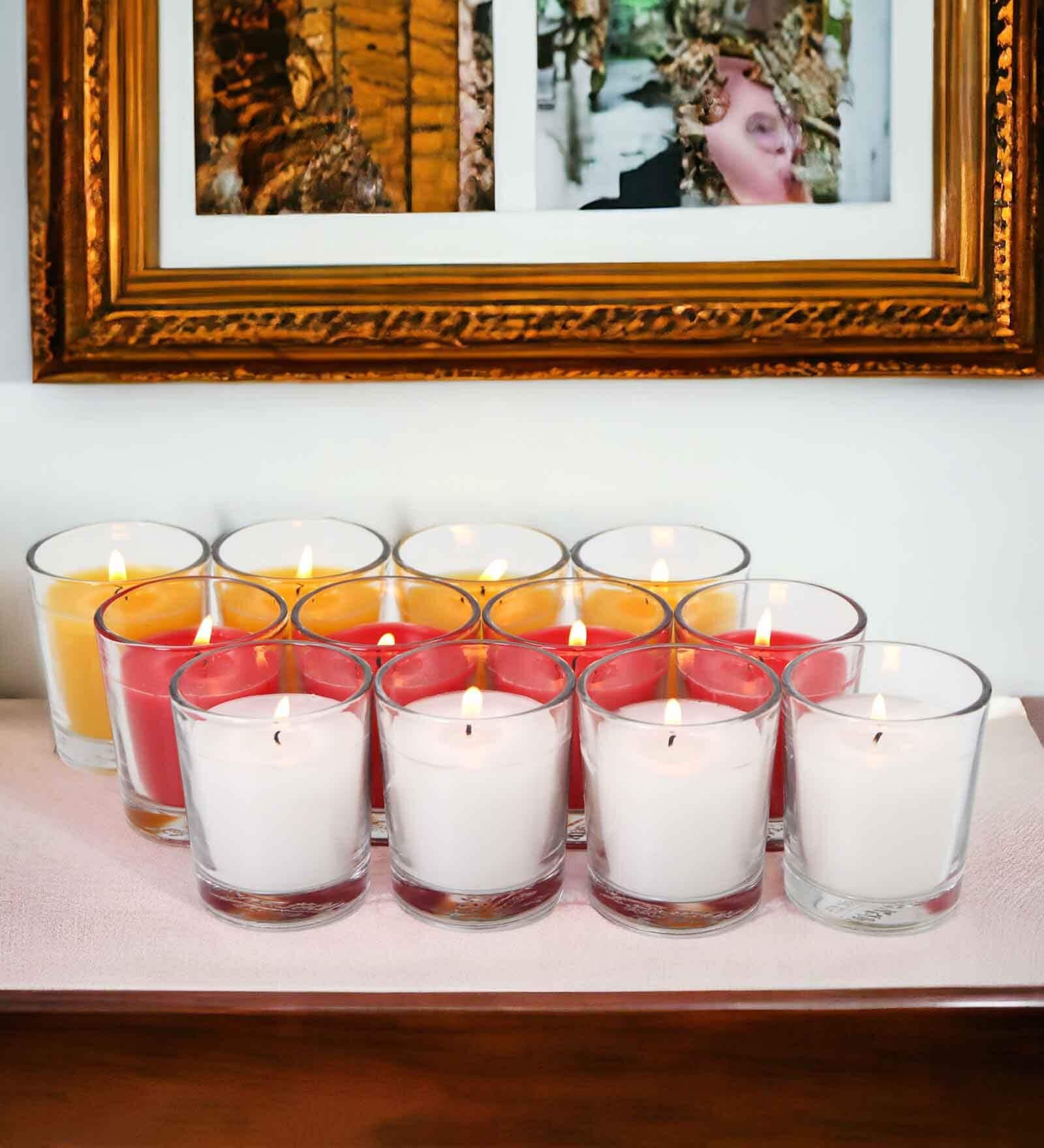 Unscented Clear Glass Filled Colored Votive Candles Pack of 12