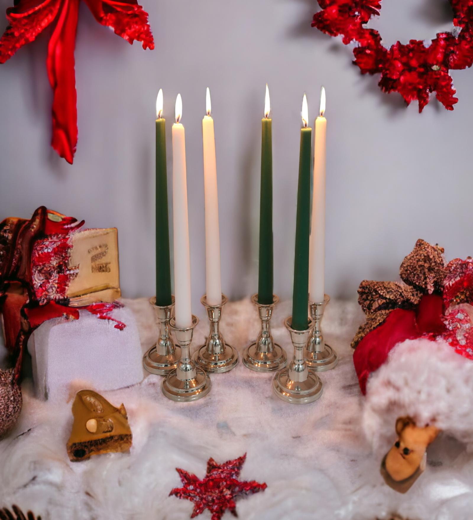 Unscented Green & White Wax (Set of 6) Candles