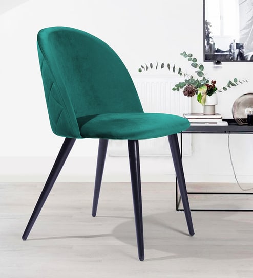 Jasper Fabric Dining Chair In Dark Green Colour