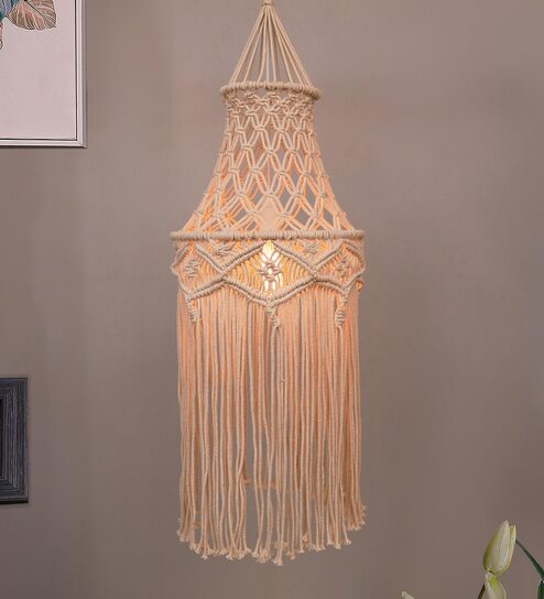 Uniquely Beige Cotton Hanging Light