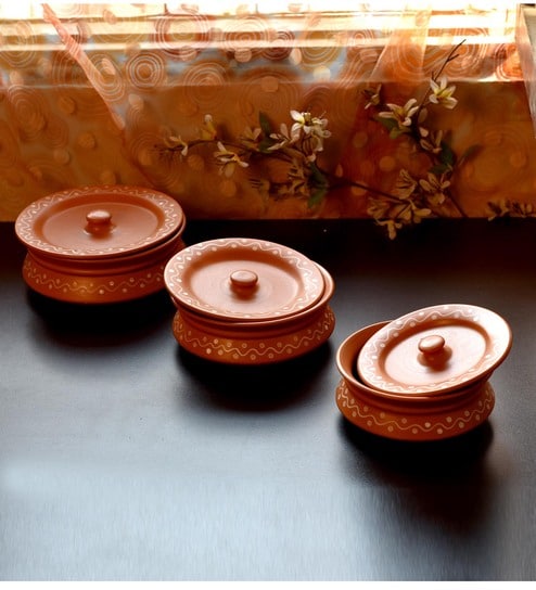 Cratea 700ml Brown Stoneware (Set of 3) Serving Dishes with Lid