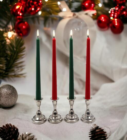 Unscented Green & Red Wax (Set of 4) Candles