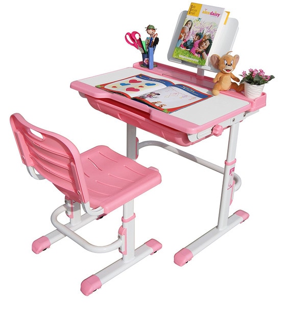 Buy Universal Study Table Set in Pink and White Colour by Alex Daisy ...