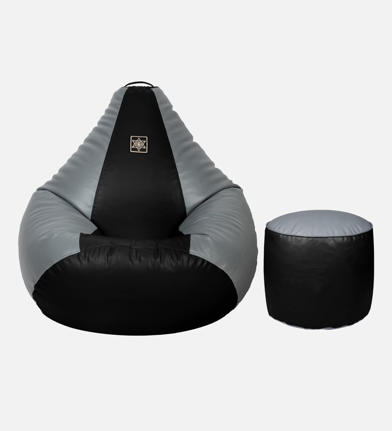 Buy Unique XXL Leatherette Bean Bag with Beans in Black & Grey Colour