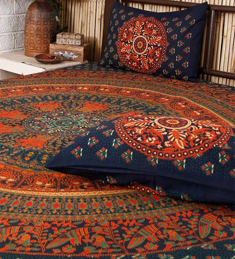 Buy Unravel India 5piece Barmeri print Cotton Bed Sheet Set Online