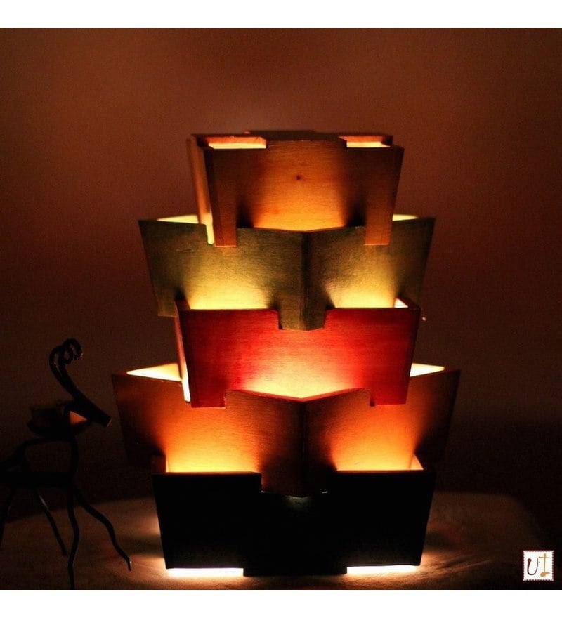 Buy Unravel India Buffed Wood Multicolour Blocks Table Lamp Online
