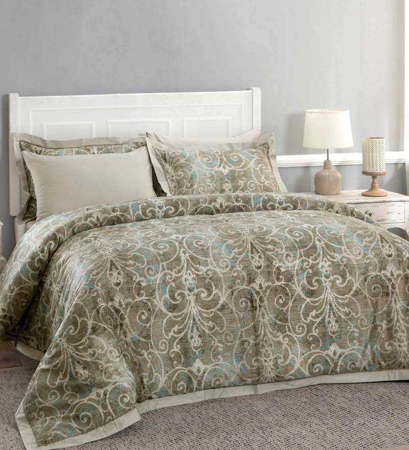Buy Green Traditional 100 Cotton Double Bed Duvet Cover With 2 Pillow