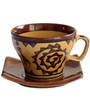 150 ML Brown Stoneware Cups & Saucers Set of 6