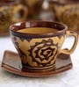 150 ML Brown Stoneware Cups & Saucers Set of 6