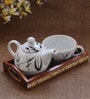 Alnico 225ml Off White 7 Black Ceramic (Set of 2) Tea Pot & Tea Cup Set