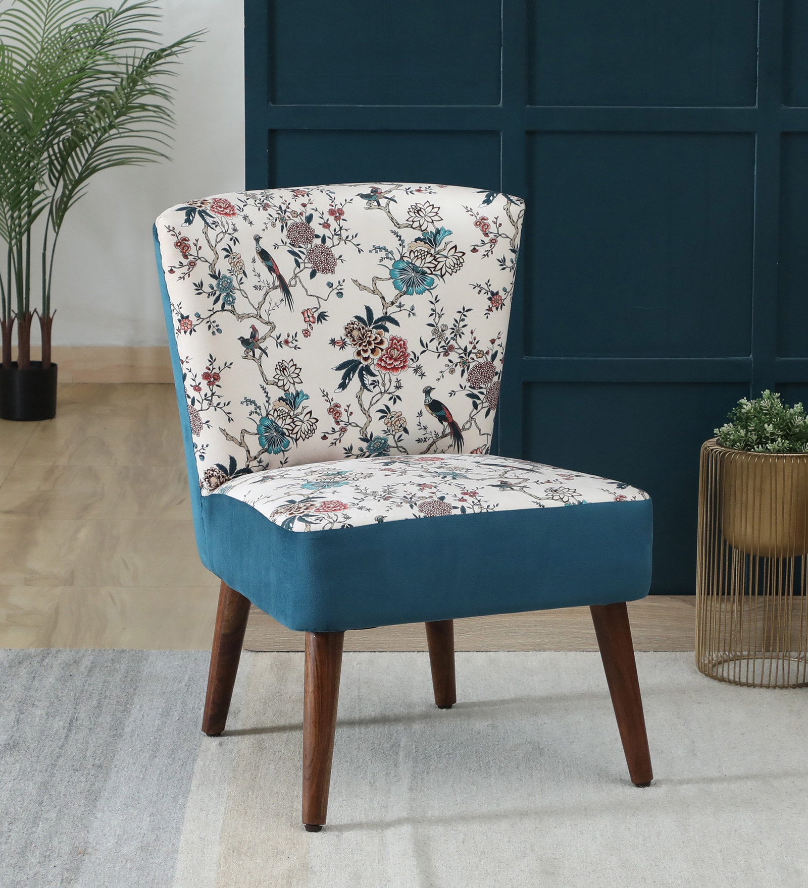 Nova Velvet Lounge Chair In Floral Color