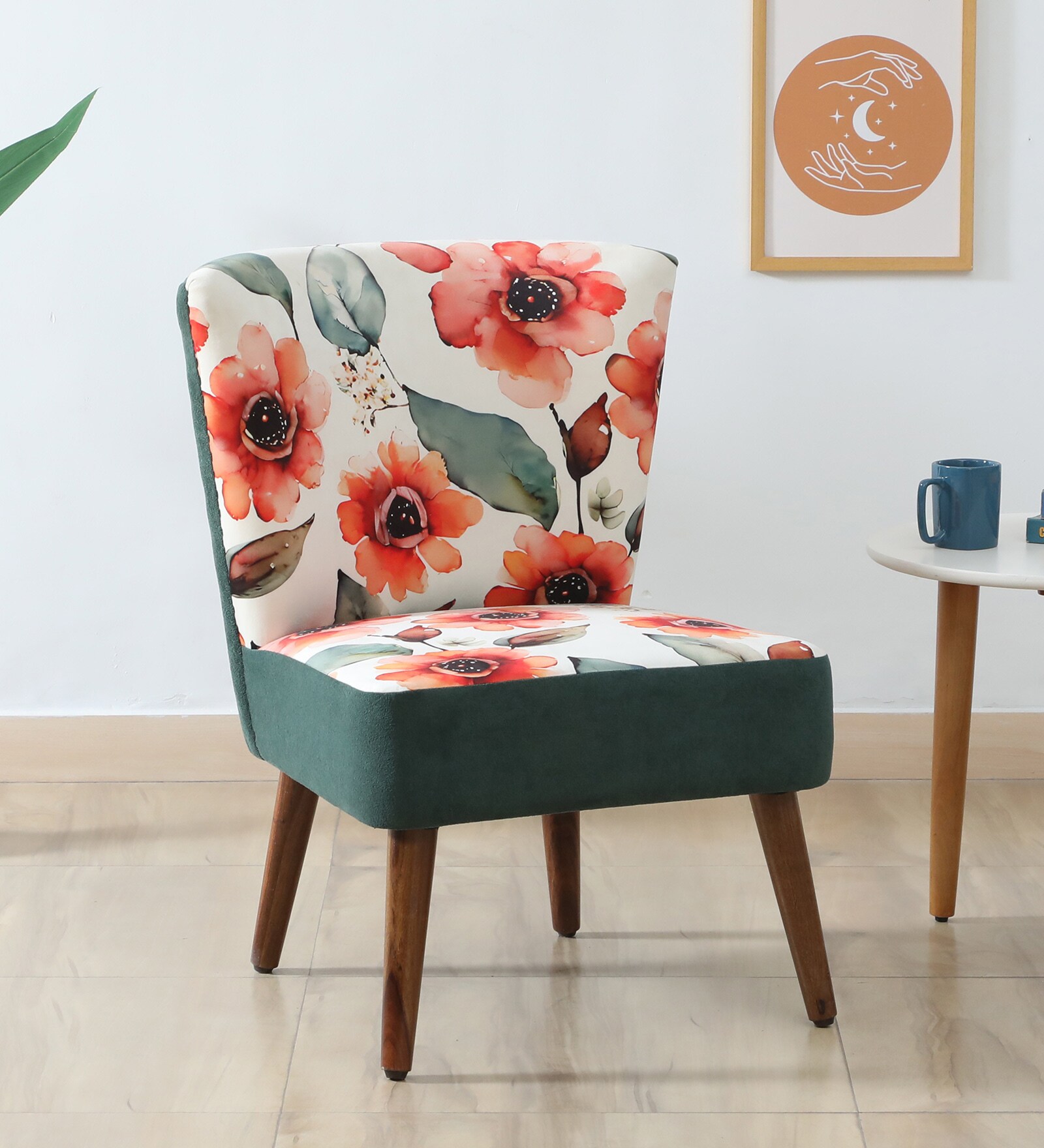 Nova Velvet Slipper Chair In Green & Pink Colour