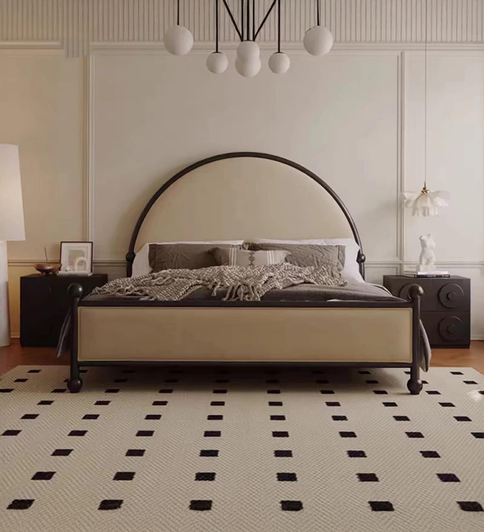 Upholstered King Size Bed in Beige Finish