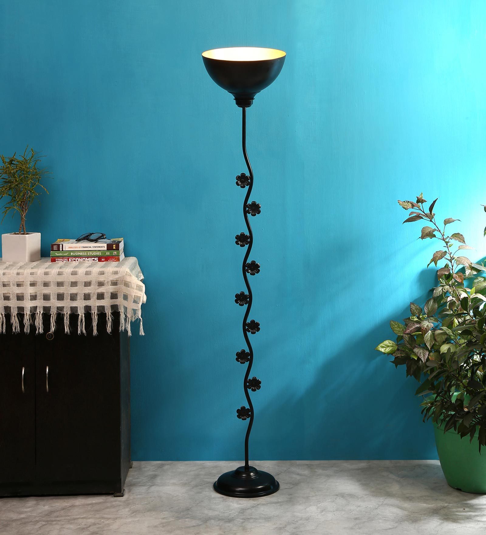 Buy Uplighter Big Rose Black Metal Shade Floor Lamp with Black Base by