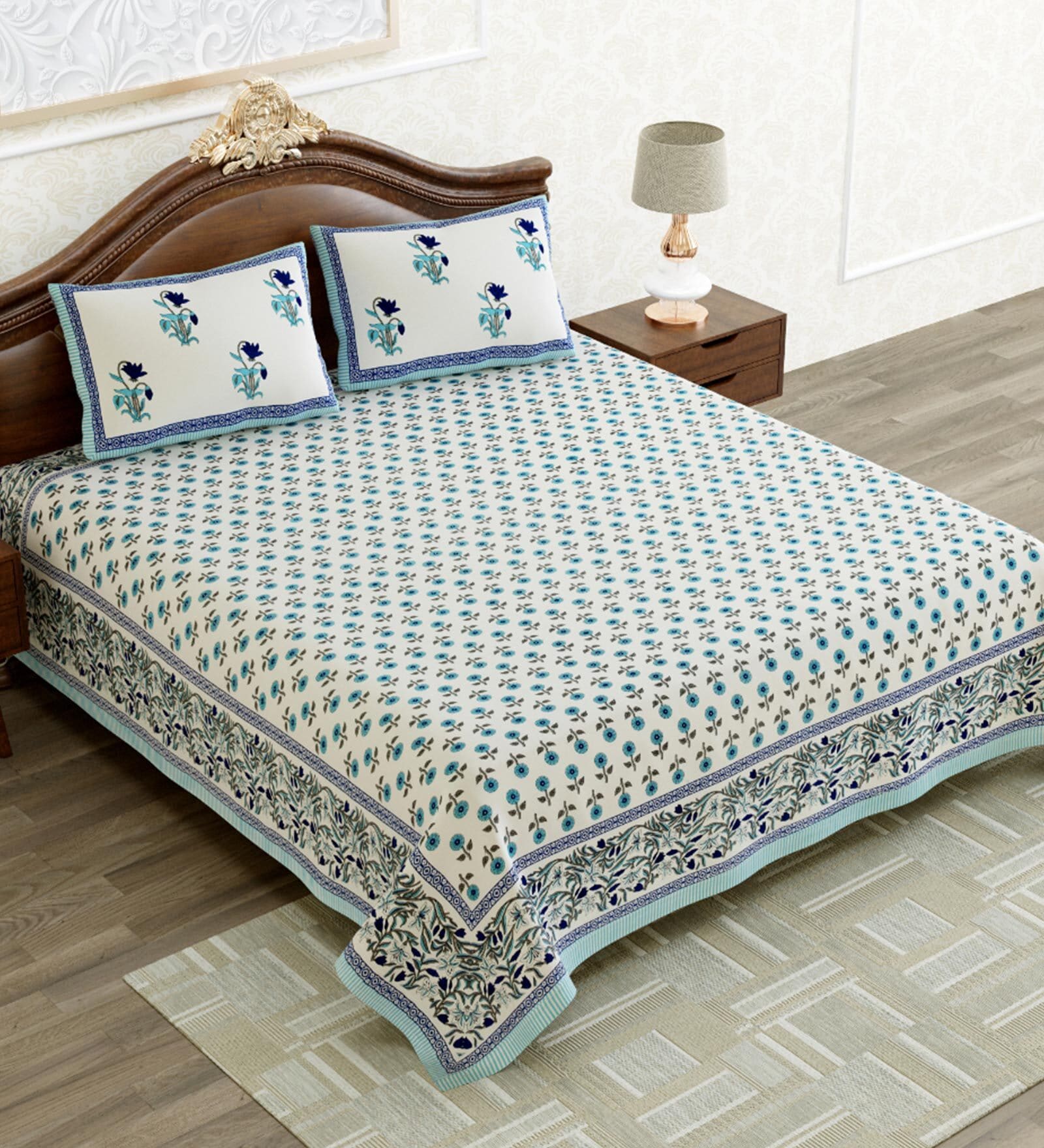 Buy Blue Floral 240 TC Cotton Queen Sized Bed Sheets with 2 Pillow Covers by Mafatlal at 59 OFF