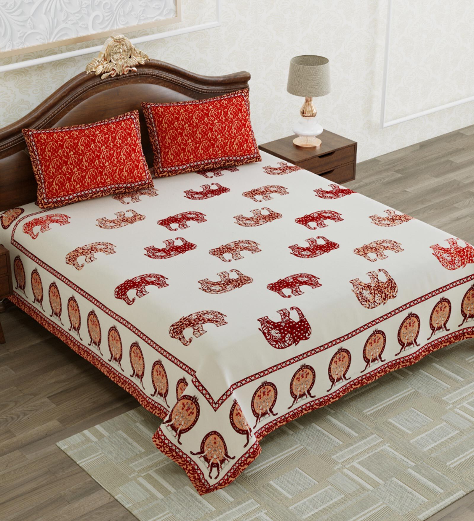 Buy Red Floral 240 TC Cotton Queen Sized Bed Sheets with 2 Pillow Covers by Mafatlal at 67 OFF