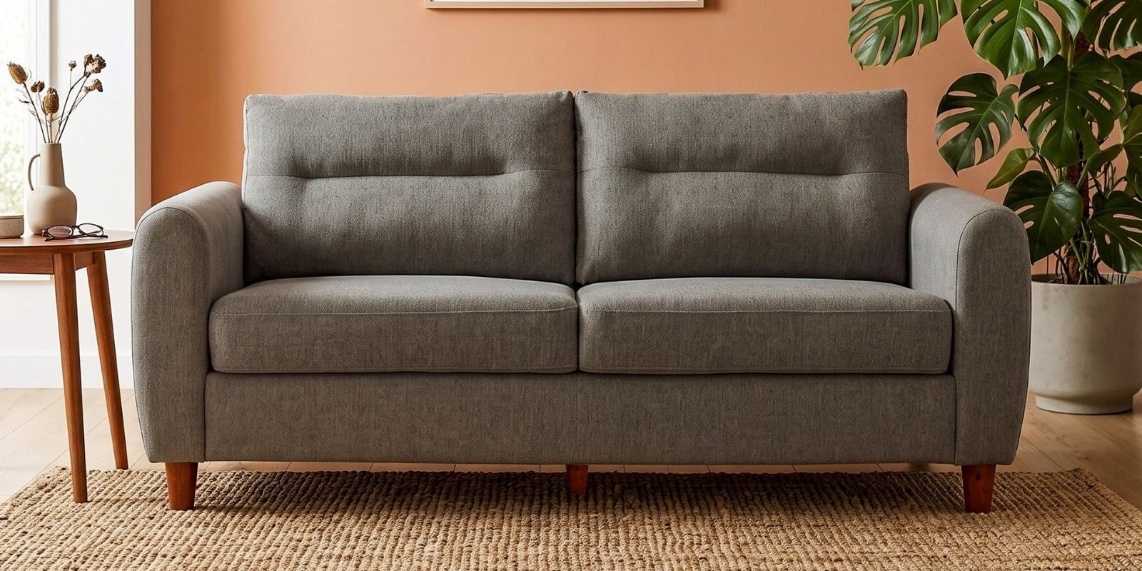 Urban Serenity Upholstery 3 Seater Sofa With Solid Wood Frame Legs In Astro Grey Colour