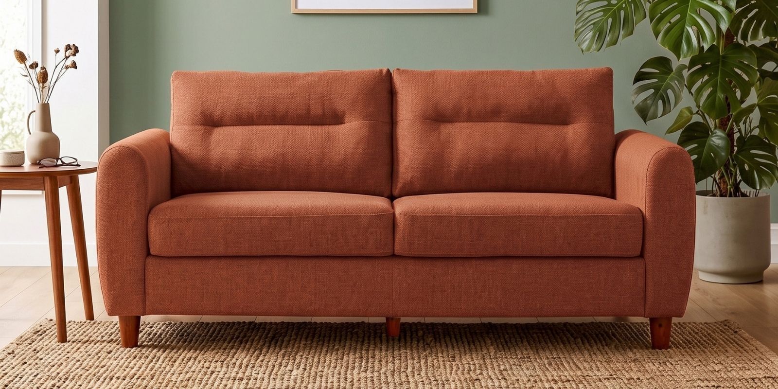 Modern Terra Upholstery 3 Seater Sofa With Solid Wood Frame Legs In Cider Orange Colour