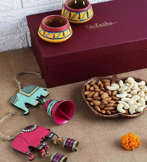 Upahaar Hand-made Red Elephant Bells Wall Hanging Gift Box