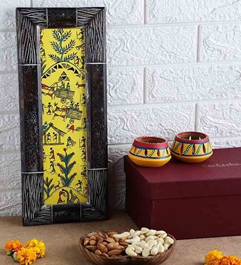 Upahaar Hand-made Yellow Warli Wall Hanging Gift Box