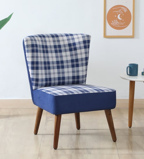 Nova Velvet Slipper Chair In Blue & White Colour