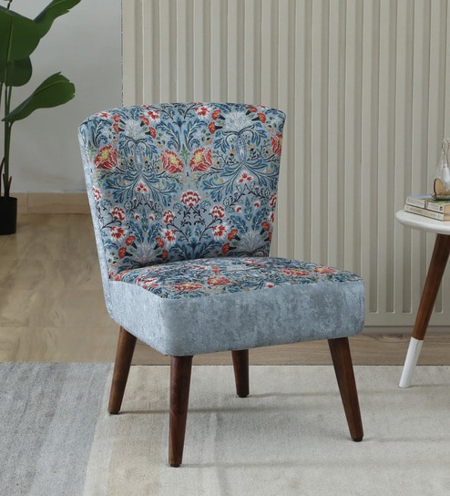 Viraasat  Velvet Slipper Chair In Blue Colour
