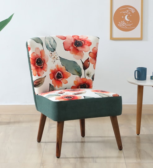 Nova Velvet Slipper Chair In Green & Pink Colour