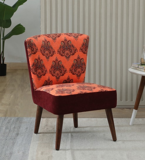 Viraasat  Velvet Slipper Chair In Orange Colour