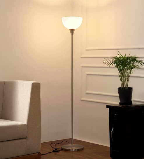 Uplighter Satin Nickel Floor Lamp for Living Room with Frosted Glass Lampshade