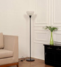 Uplighter Black Polished Floor Lamp for Living Room with Frosted Glass Lampshade