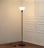 Uplighter Black Polished Floor Lamp for Living Room with Frosted Glass Lampshade