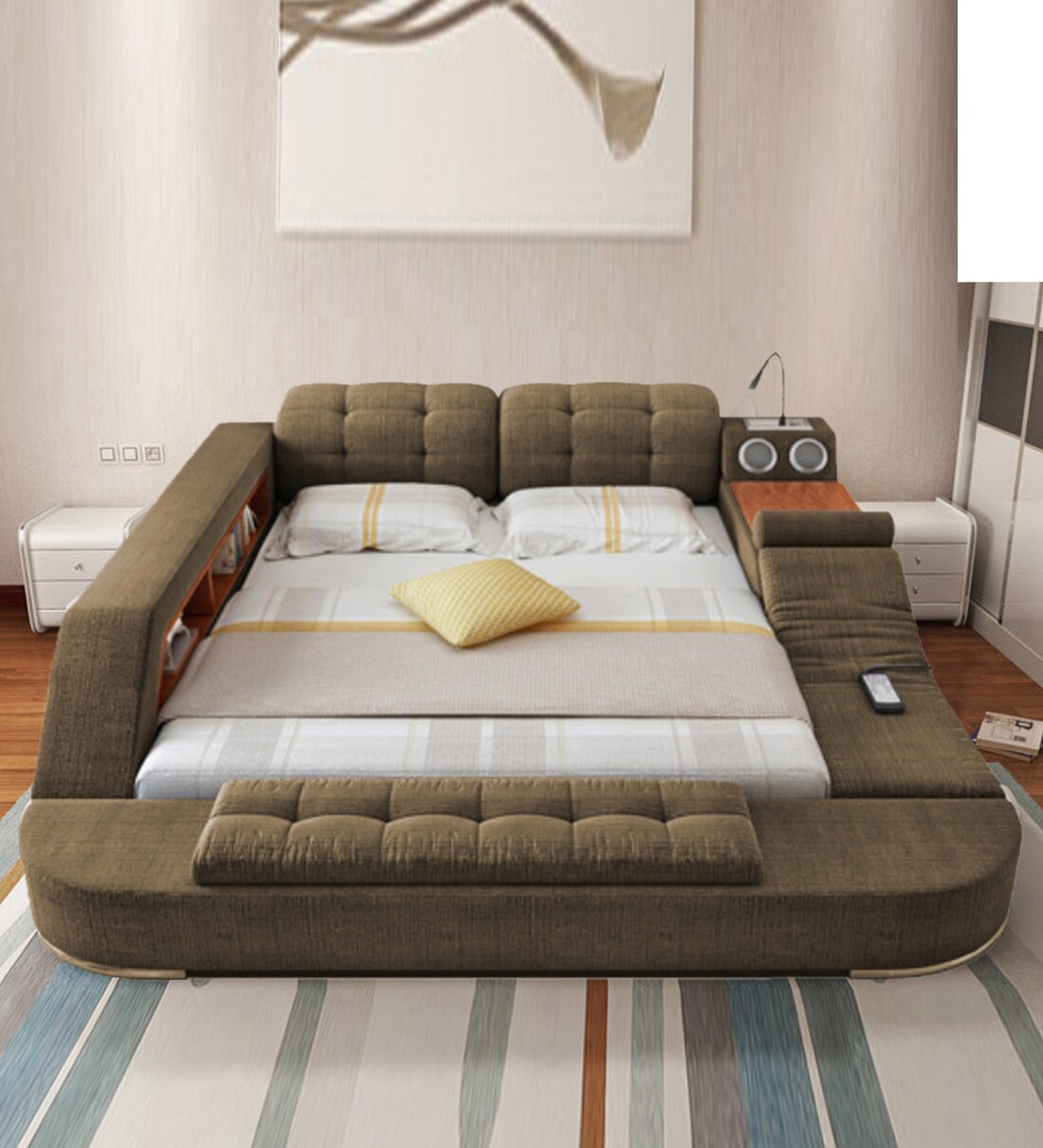 Buy Urban King Size Upholstered Bed with Storage in Brown Colour by