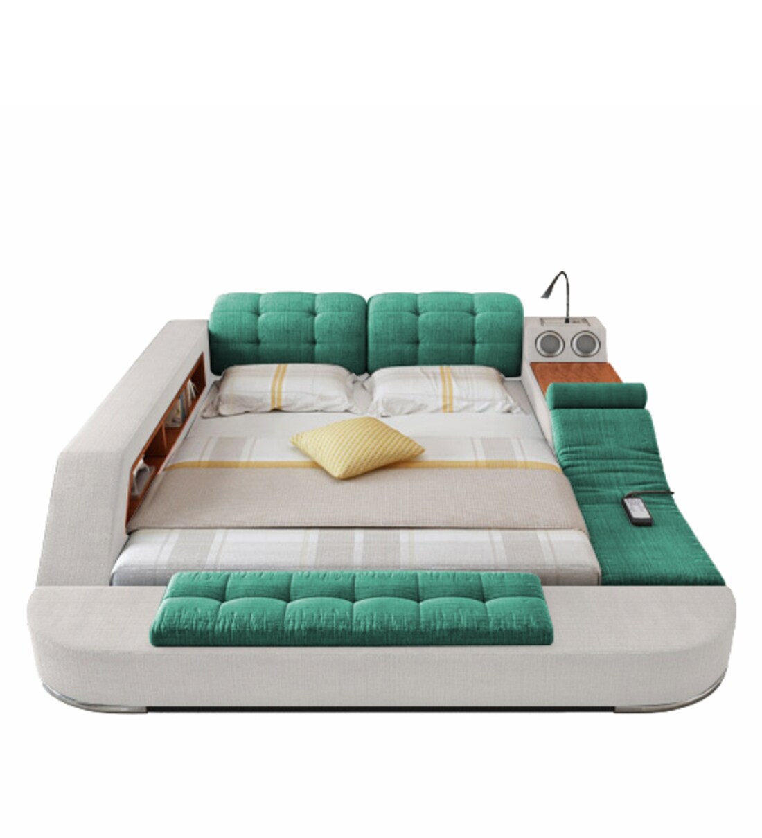 Buy Urban King Size Upholstered Bed with Storage in White & Green