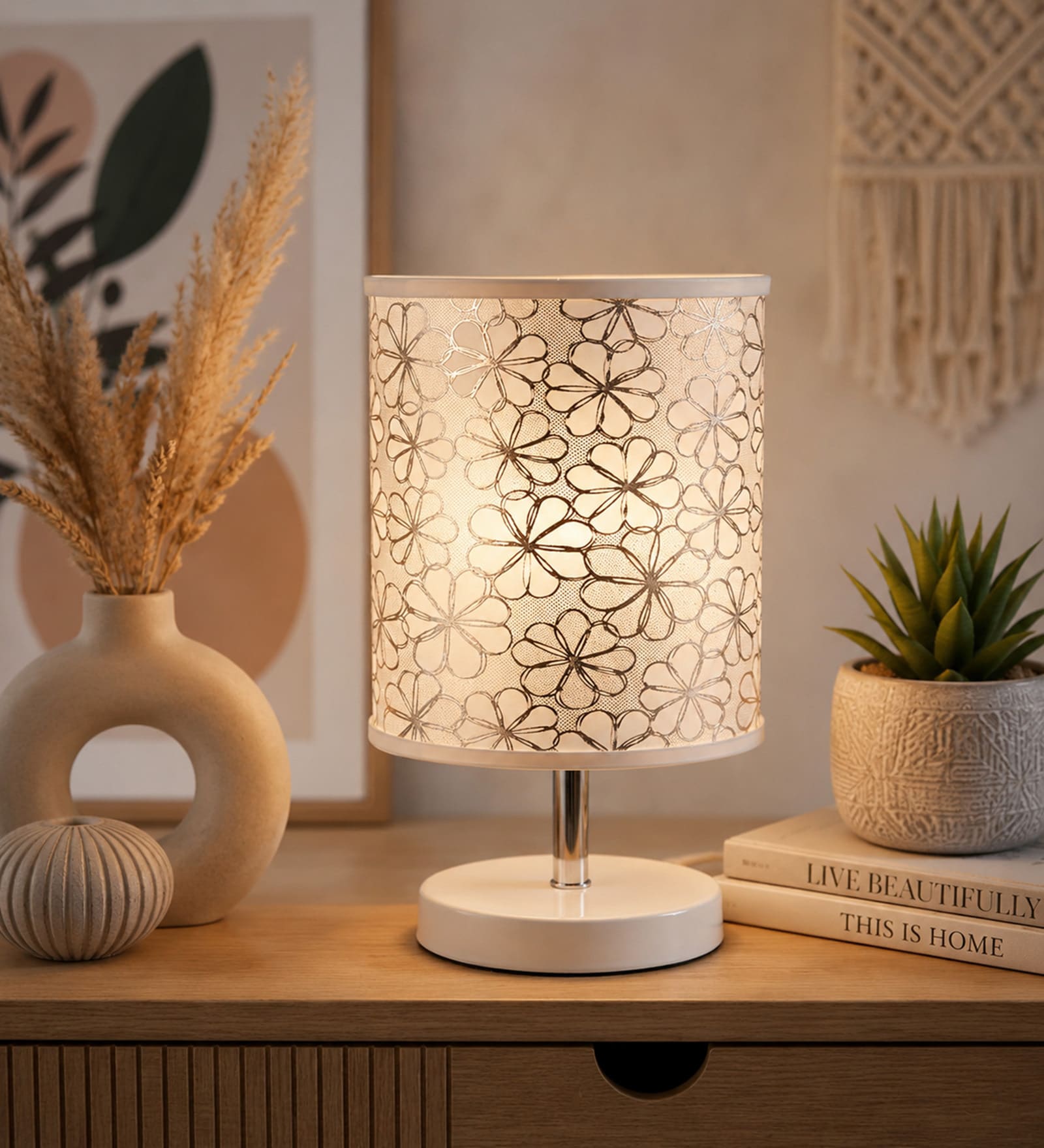 3D Flowers Print Metal Night Lamp