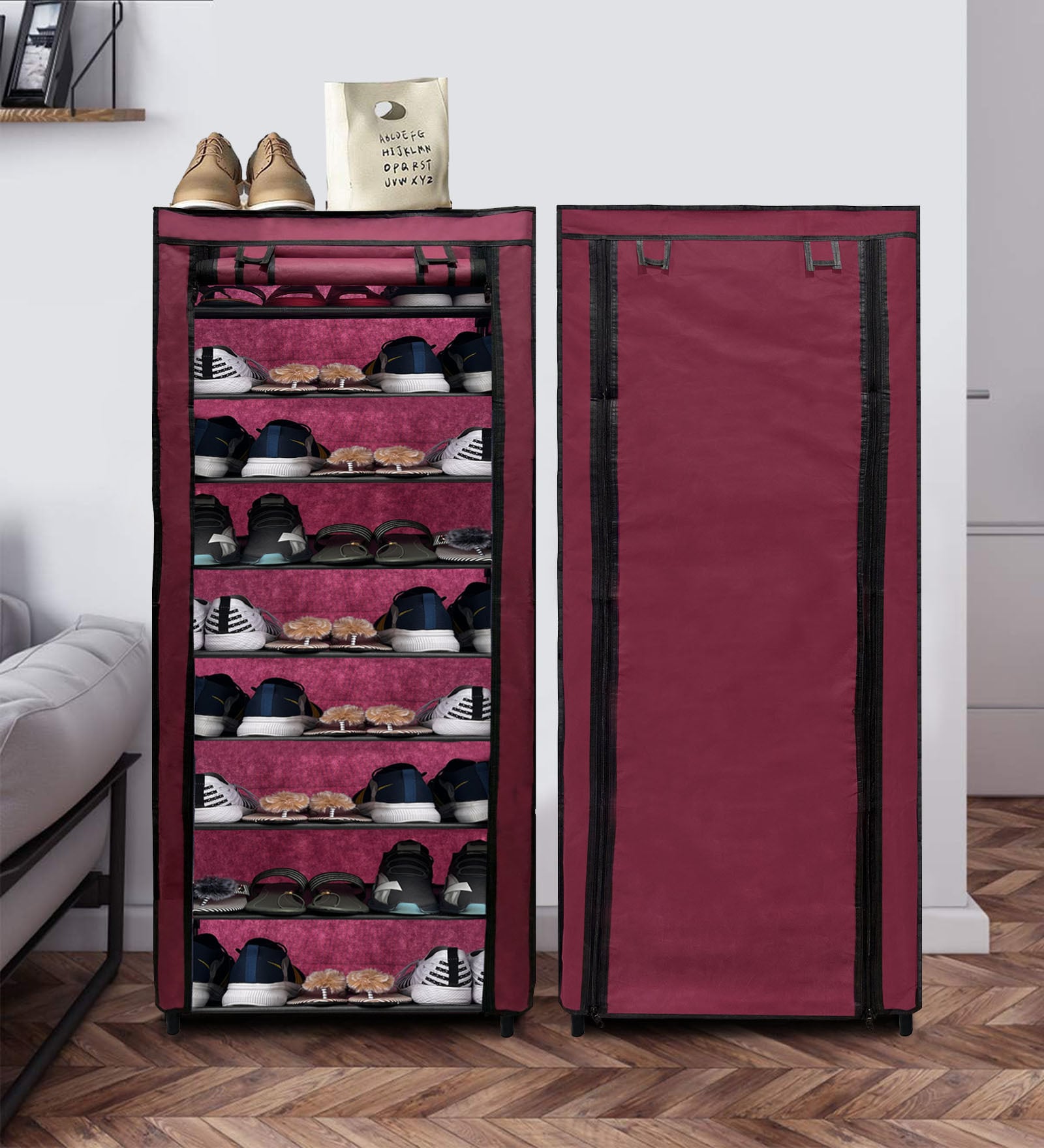 Erone Shoe Rack Buy Serene Fabric 9-Shelves Collapsible Shoe Rack In Maroon Colour at ...