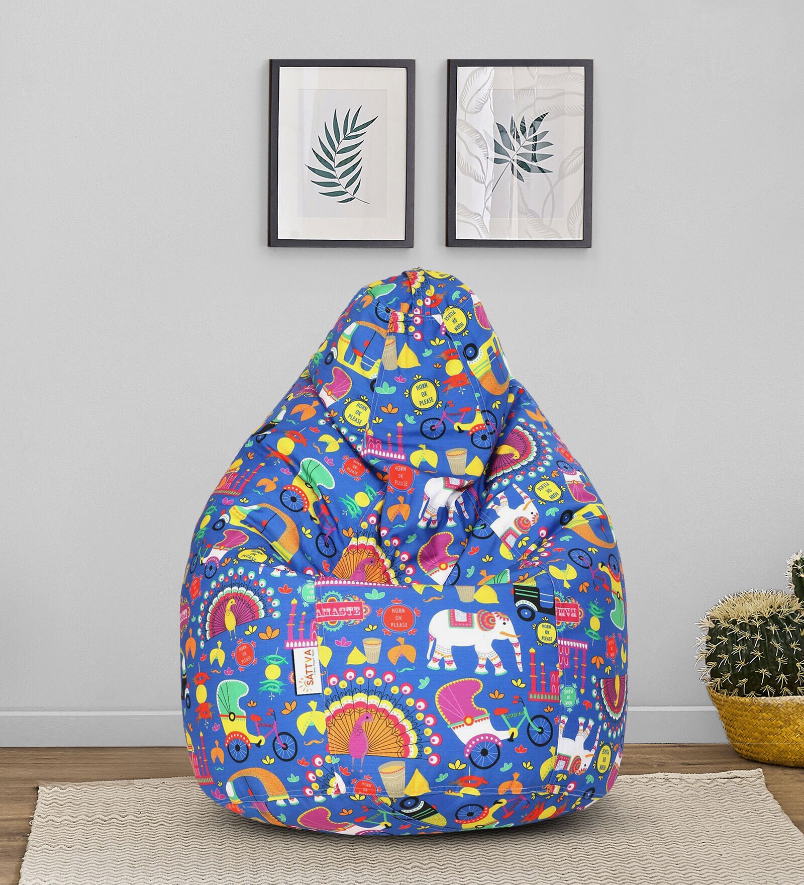 Buy Urban Desi Print Xxxl Fabric Bean Bag With Beans In Blue Indian 