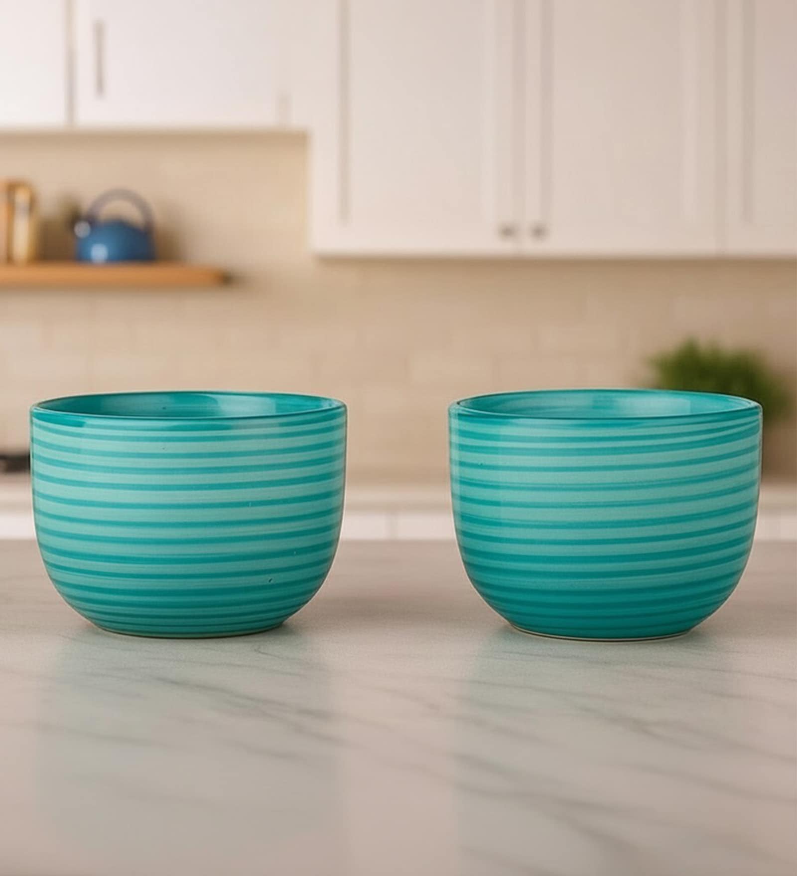 Urban Green Glaze Ceramic Bowl Set of 2(320ml Each)