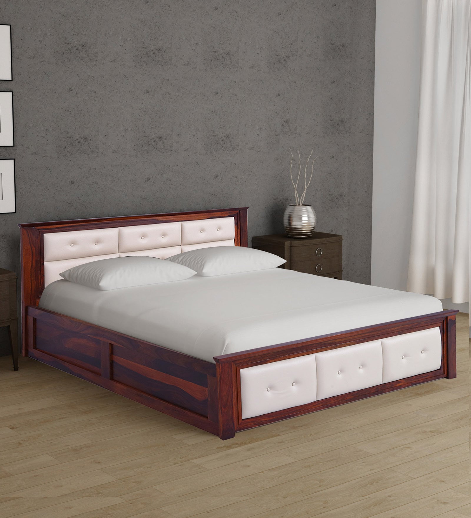 Buy Urban King Size Bed With Storage in Beige & Walnut Finish at 20