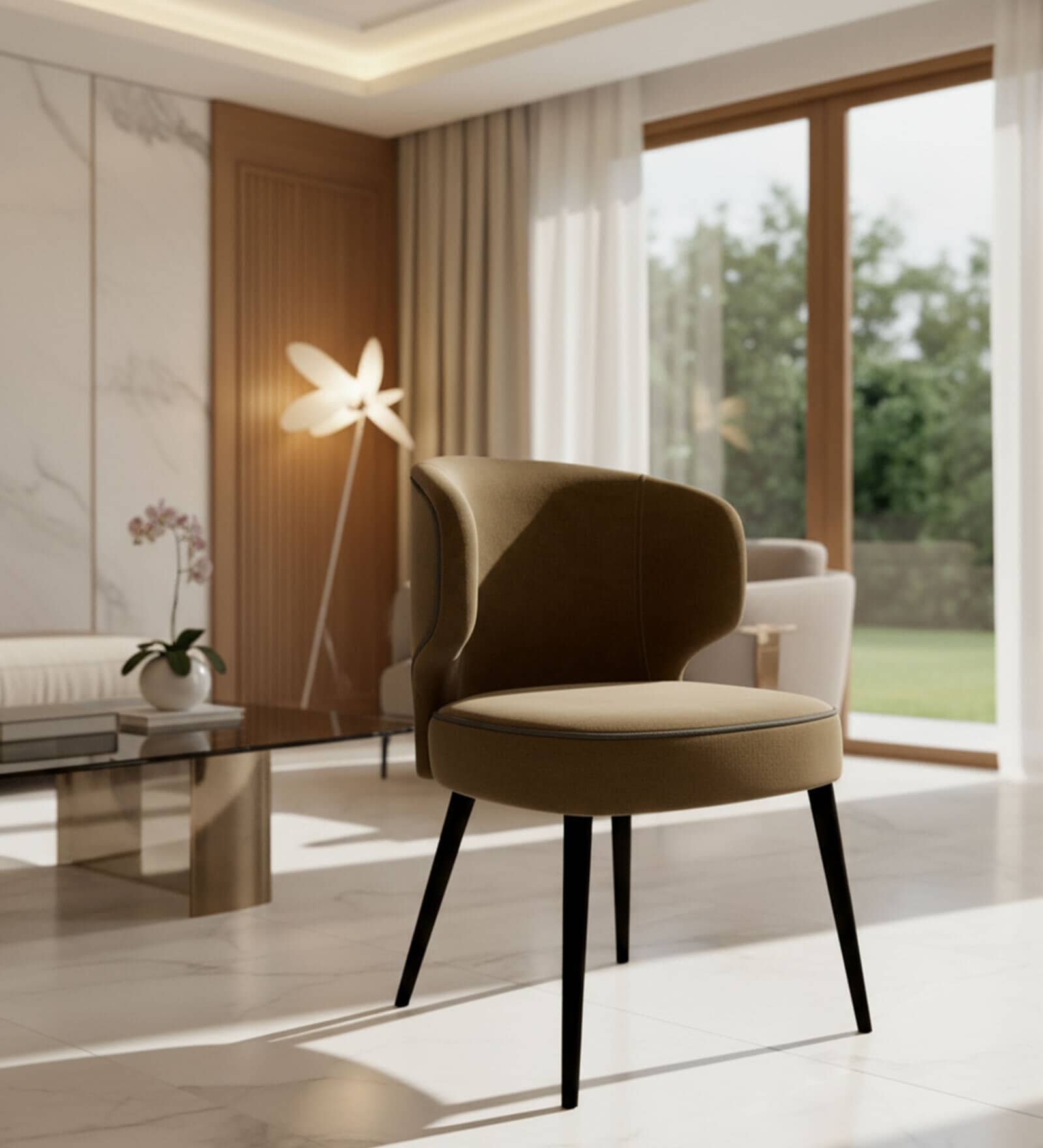 Urban Maharaja Suede Dining Chair In Brown Colour