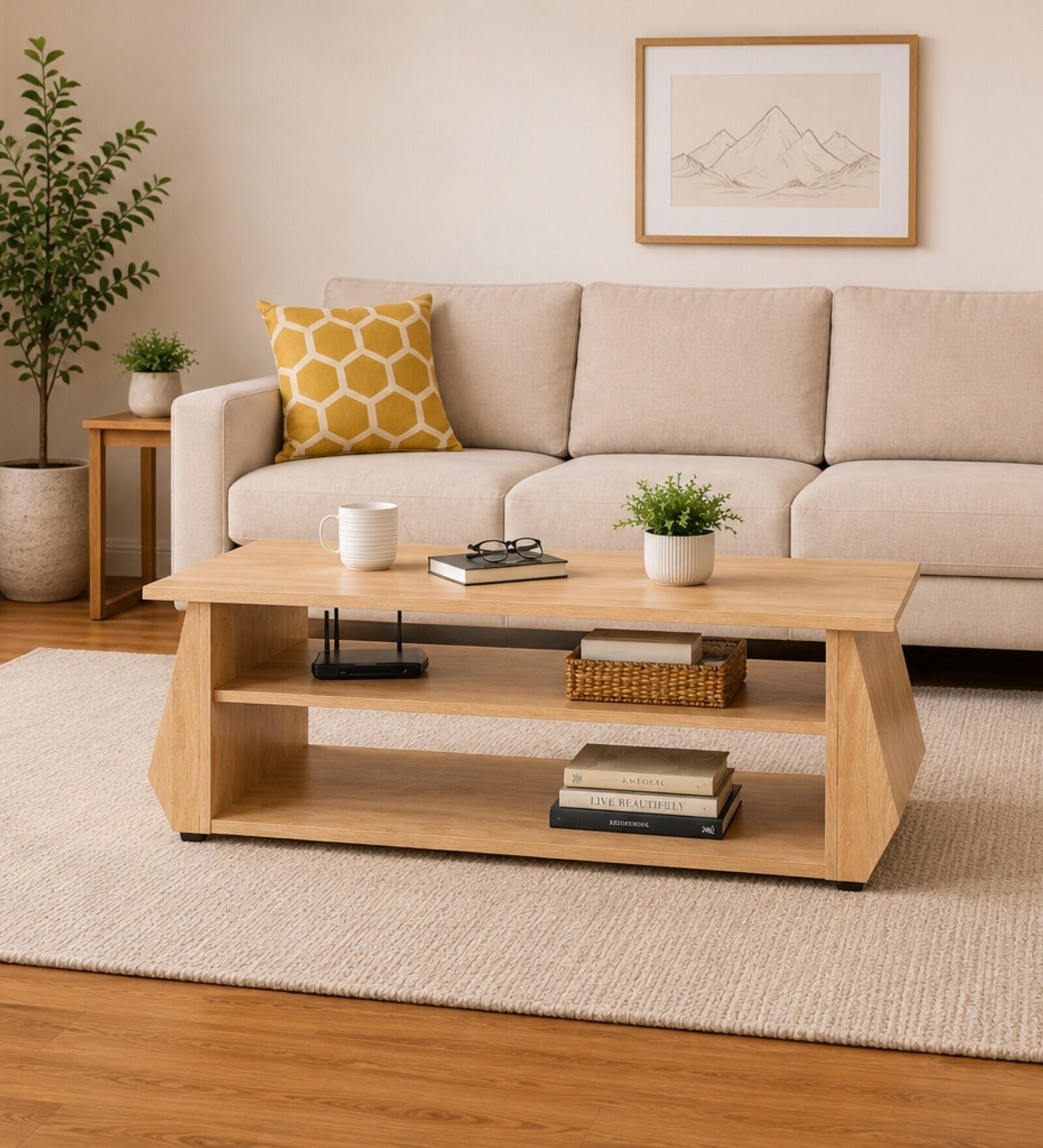 Urban Majesty Premium Centre Table In Sylvan Oak Light Finish