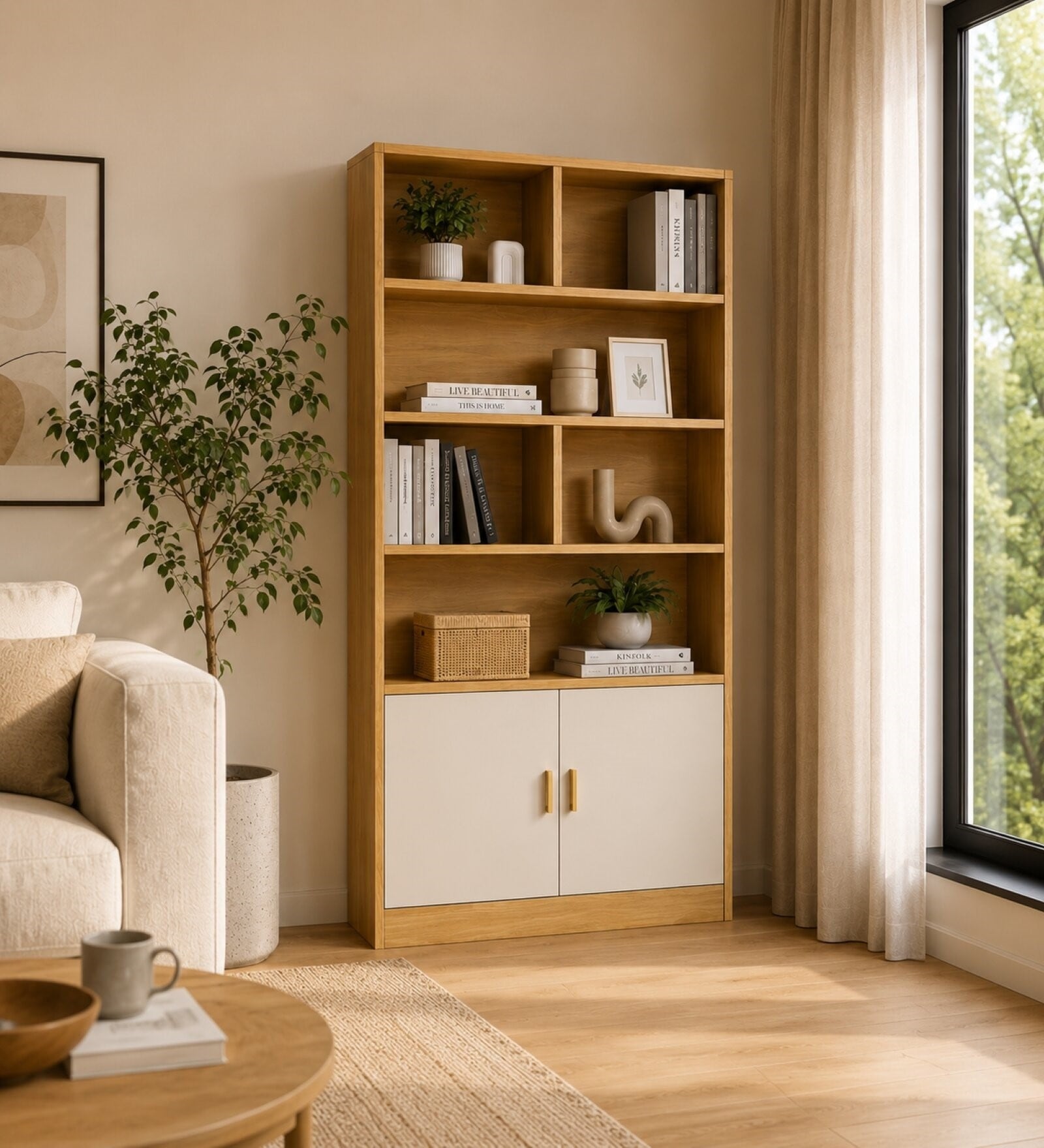 Urban Majesty Premium Multi Utility Rack Book Shelf In Sylvan Oak Light Finish