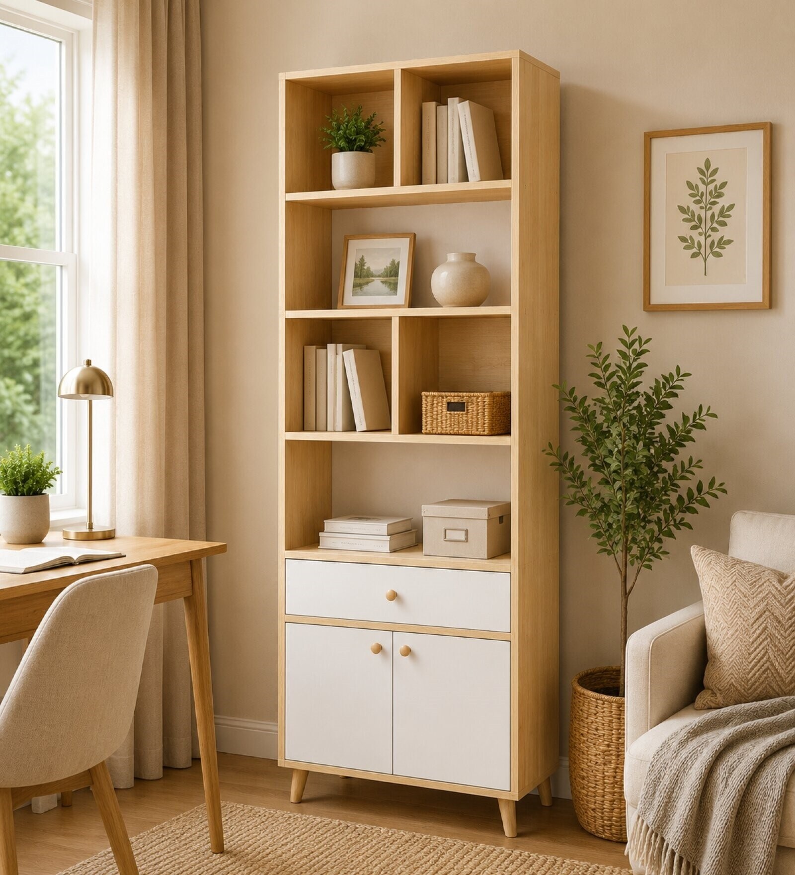 Urban Majesty Premium Multi Utility Rack Book Shelf In Sylvan Oak Light Finish
