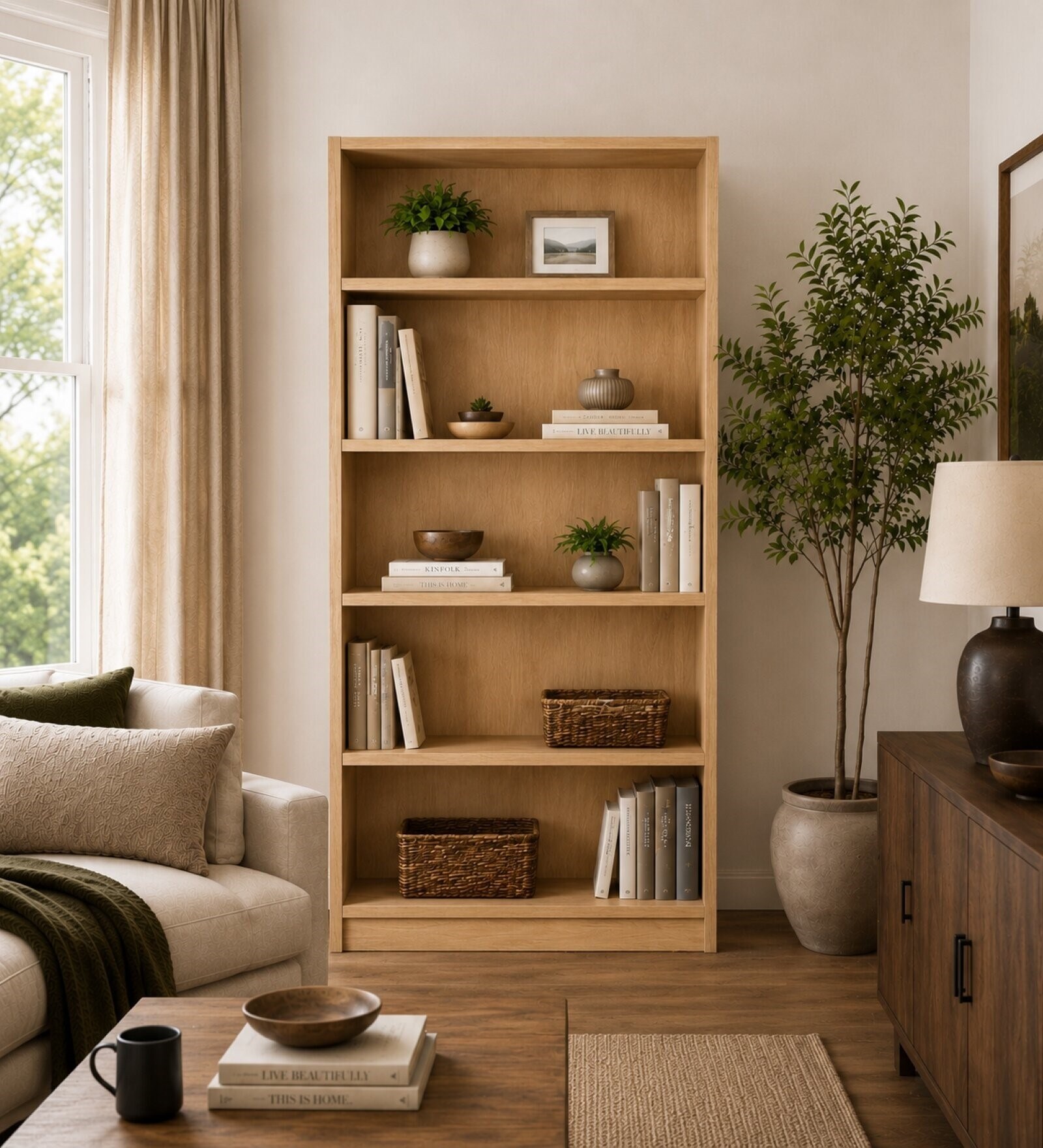 Urban Majesty Premium Multi Utility Rack Book Shelf In Sylvan Oak Light Finish