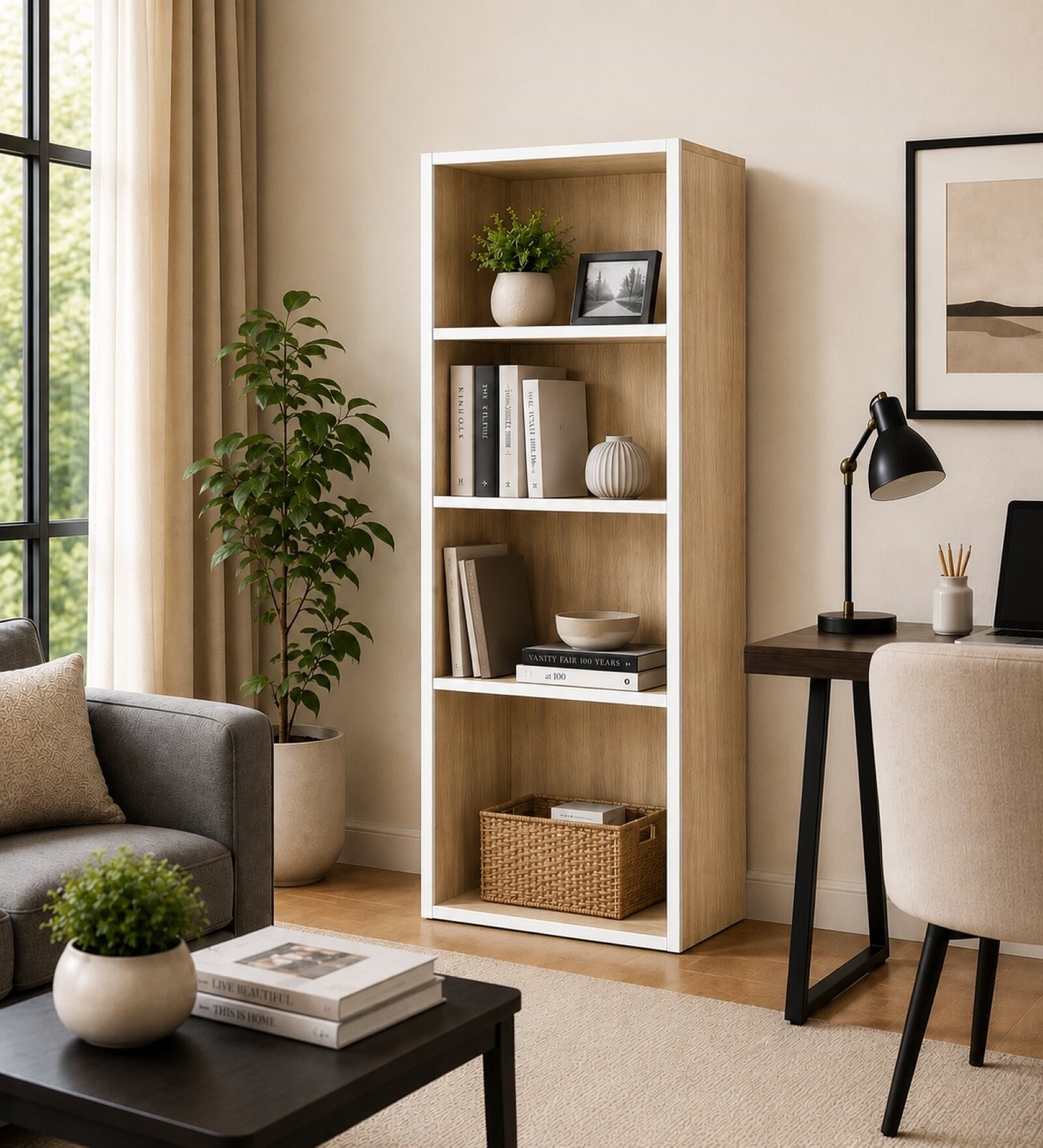 Urban Majesty Premium Multi Utility Rack Book Shelf In Sylvan Oak Light Finish