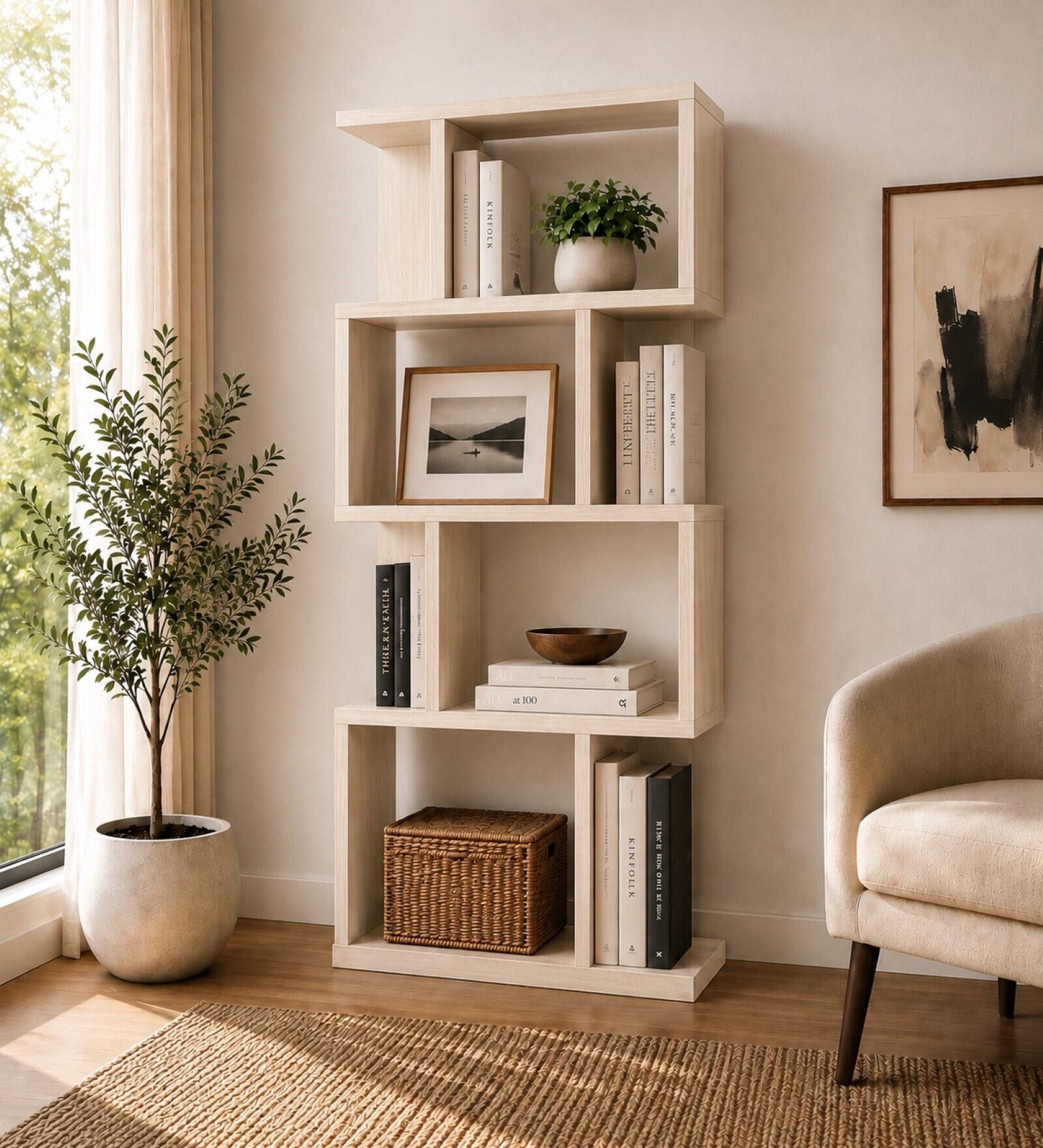 Urban Majesty Premium Multi Utility Rack Book Shelf In Sylvan Oak Light Finish